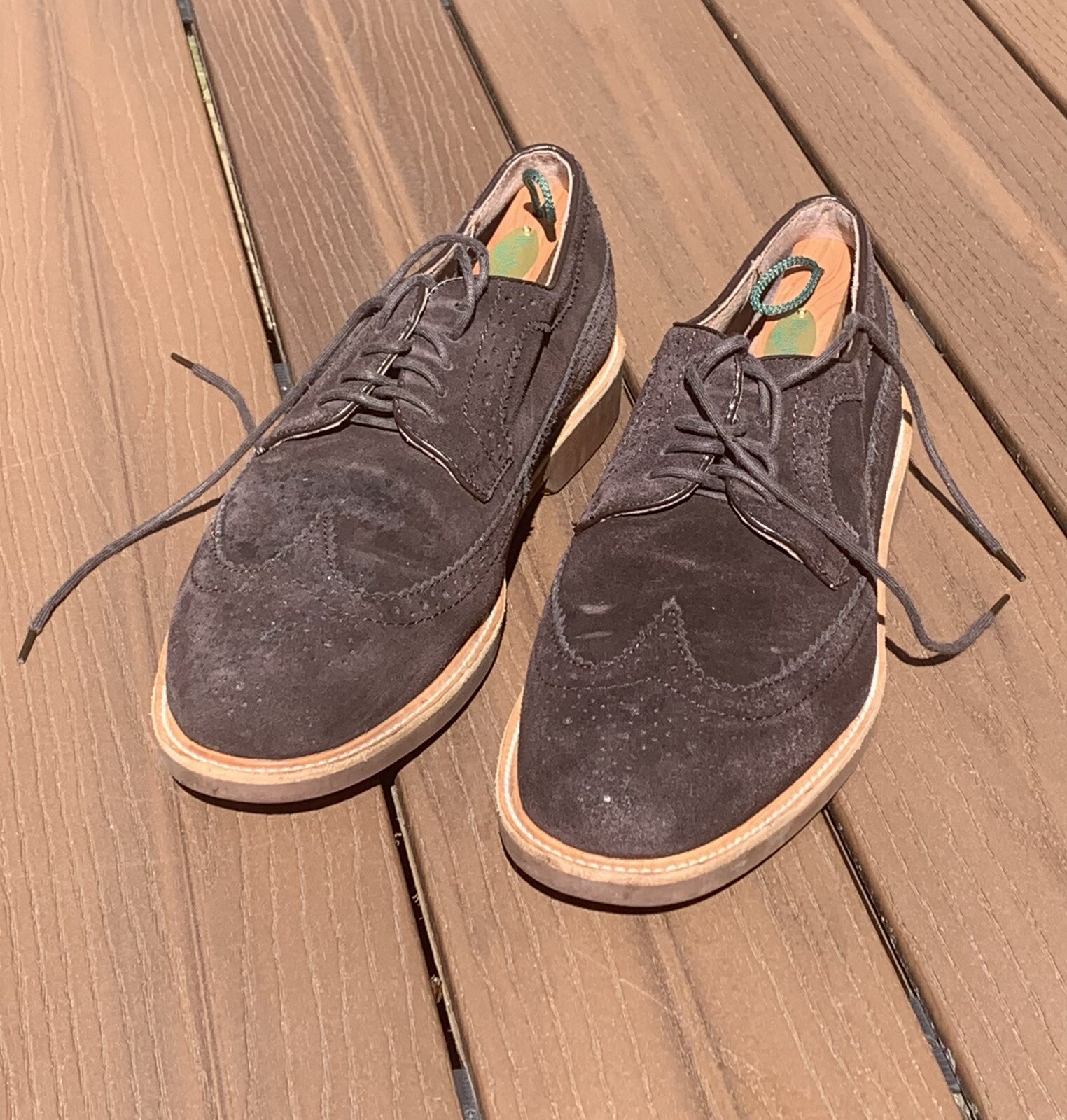 Lands End Mens Oxfords Dark Brown Suede Leather Lace Up Dress Shoes