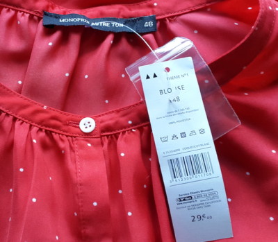 Chemisier MONOPRIX Taille 48 – Rouge, Manches Courtes, Polyester (neuf Avec étiquettes)