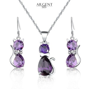 Parure Bijoux Femme ou Enfant Chat Argent Fin Swarovski Zirconia