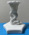 Westmoreland White Milk Glass Dragon Serpent Fish Koi Vintage Candlestick 4”Tall