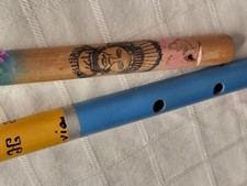 BOLIVIAN FLUTES WOOD CARVED ONE 18 INCHES TEO 12 INCHES