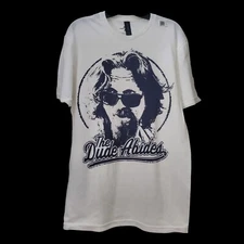 The Big Lebowski The Dude Abides Classic Circle Logo Tee Men's Medium White