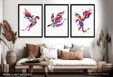 Dragon Watercolour Art Print, Set of 3 Print , Gift for Dragon Fans
