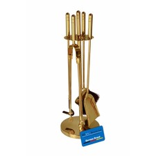 Kaminbesteck Set Messing poliert - Ofenbesteck Kamingarnitur 5-tlg. - Ofenset