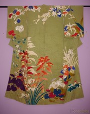 UNUSUAL Antique Vintage Silk Houmongi Vintage Japanese Kimono US SHIP