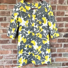 Boden Linen Caroline Lemon Print Dress Size US 6 Mini V-Neck Summer 3/4 Sleeves