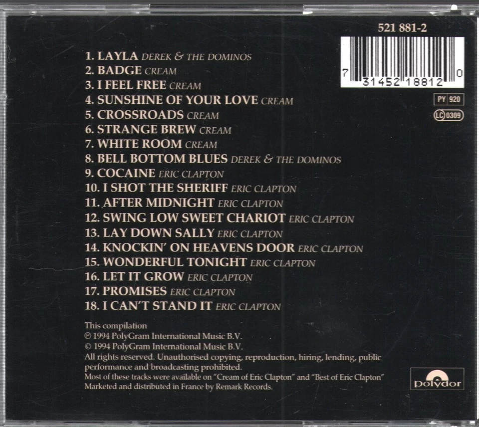 Eric Clapton Cream of Clapton CD Europe Polydor 1994 5218812 - Image 2 of 3
