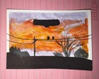 ACEO Original Art Sun Set Car Rides Birds Nature Orange and Lavender Sky — photo 4