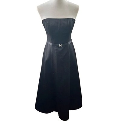 Black Strapless Midi Dress Embellished Waistband Corset Back Formal Evening  | eBay