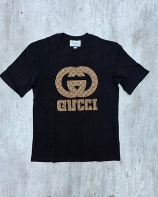 Gucci T-shirt Mens Cotton Black Embroidered Size XL Short Sleeve