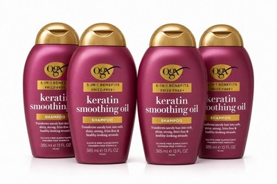 OGX Keratin Smoothing Oil Shampoo 13 fl oz  Frizz-Free Sulfate-Free 4 Packs