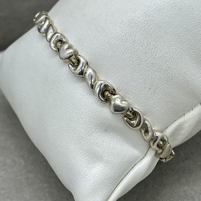 Star Gold 925 Sterling Silver Heart Link Bracelet 7  5.4mm 6.09g