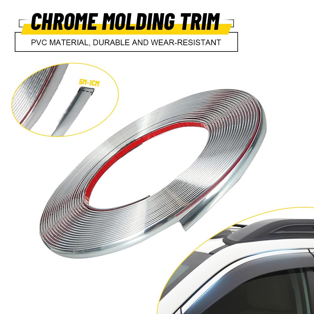 1CM Chrome Molding Trim Strip PVC Car Styling Decoration Tape Adhesive US SOCK K