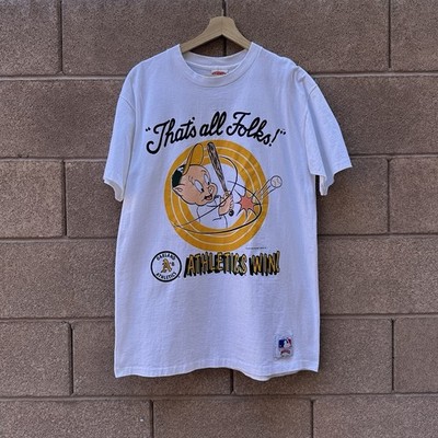 Vintage 90s Nutmeg Oakland Athletics Looney Tunes T Shirt MLB A s Porky Pig