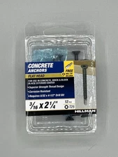 12-pcs HILLMAN Concrete Anchors 3/16 x 2 1/4” Screws T25 Flat Head 591358
