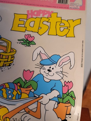 Vintage Lot 3 Sheets Cute Silly Easter Bunny Egg Basket Window Clings 1993 New - Picture 4 of 21