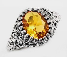 2CT Natural Golden Citrine 925 Sterling Silver Nouveau Style Ring Sz 6 F1-1