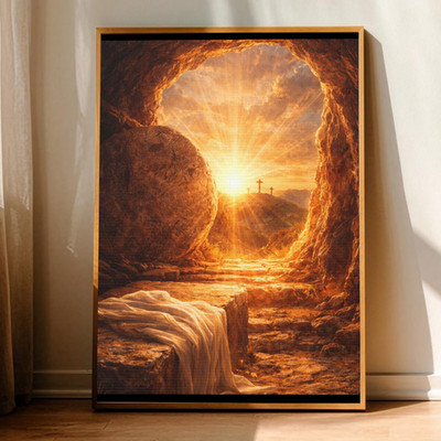 He Is Risen Empty Tomb Canvas Wall Art  Resurrection Christian Decor