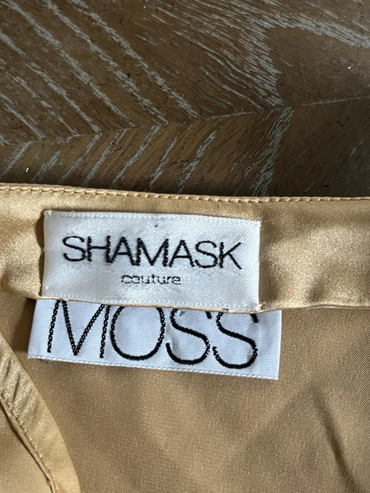 Настоящее винтажное шелковое платье Ronaldus Shamask Couture Moss золотистое маленькое - Изображение 2 из 4