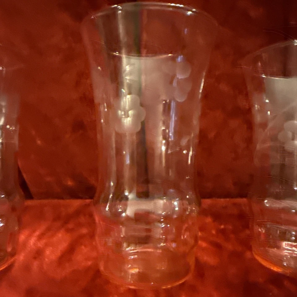 Juego de 3 vasos de chupito cordial rosa grabado de colección vidrio de depresión acanalado acanalado Foto 4 de 4