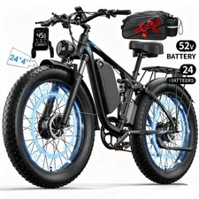 24" Fat Tire Electric Bike Dual Motor 5000W 52V 34Ah 45MPH Hydraulic Brake
