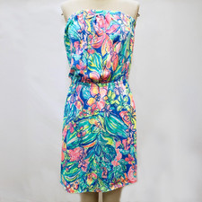 Lilly Pulitzer Windsor Dress Extra Small Blue Surf Gypsea Swim Strapless Blouson