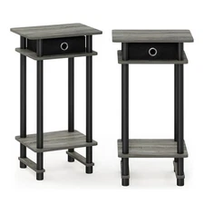Furinno Turn-N-Tube Engineered Wood End Table with Bin in Oak Gray (Set of 2)