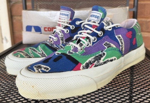 Vintage 1980s Converse Skidgrip Rare Print Made in USA – US 6.5 Funky Retro - Picture 2 of 22