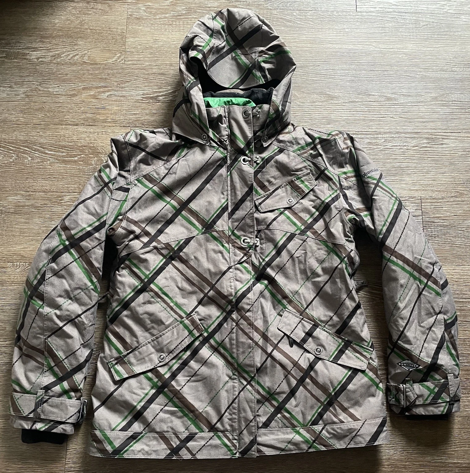 Columbia Omni-Tech Interchange Jacket Men’s Large Waterproof Hooded Plaid Green