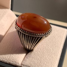 Sizable Bold vintage Natural kapidy AGATE AQEEQ 925K STERLING SILVER Men's Ring