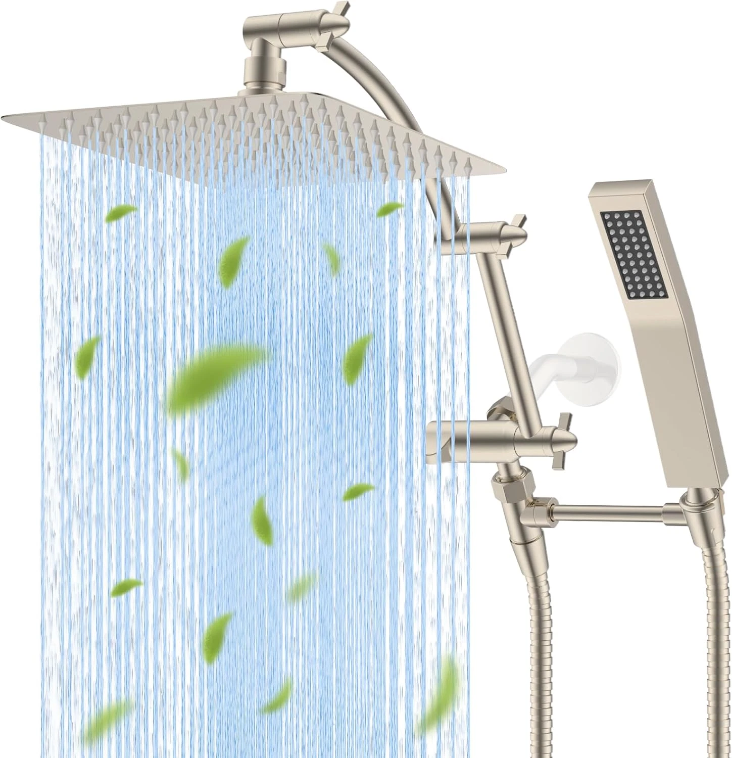Brushed Nickel 10" High Pressure Rainfall Shower Head & Handheld Combo