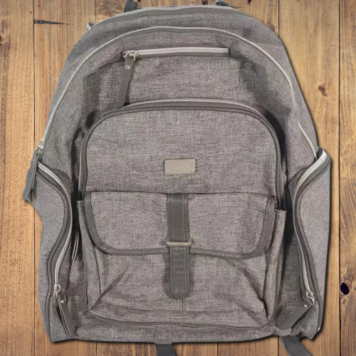 Carters Diaper Bag Backpack Heather Grey Chevron Lots of Storage Slight Damage-image