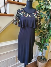 Sweet Claire Ruffle Black Mesh Floral Dress Small 