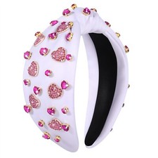Valentine's Day Headband Heart Crystal Knotted Headband Jeweled Pink Red Hear...