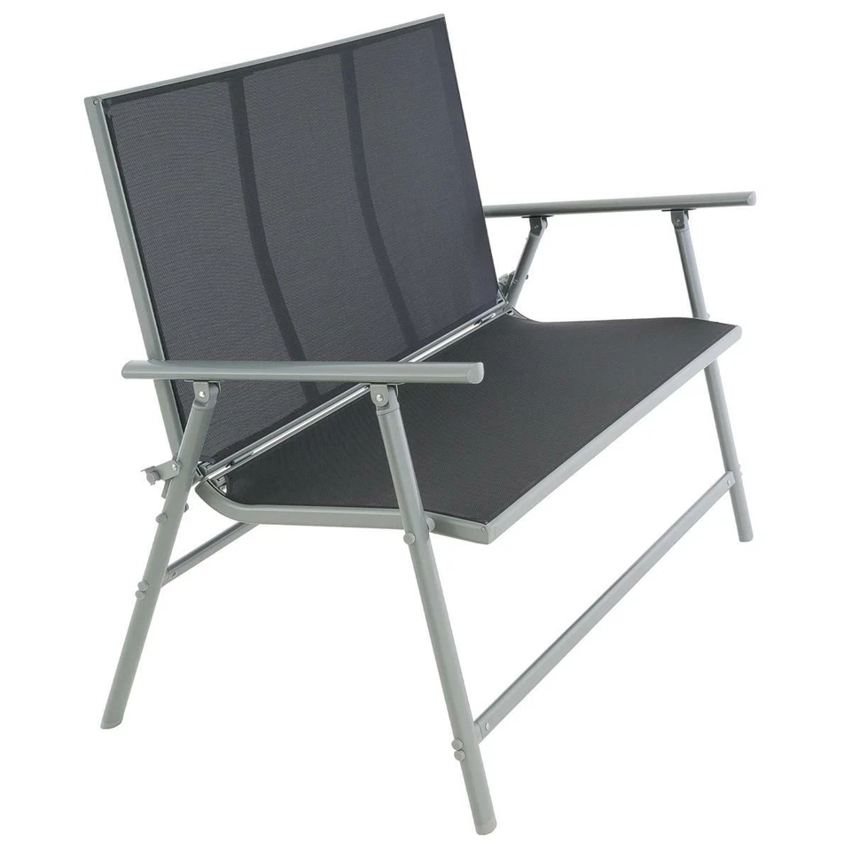 Gartenbank Alu + Stahl Textilene schwarz 2-Sitzer Alu-Bank Sitzbank Gartenmöbel - Bild 4 von 4