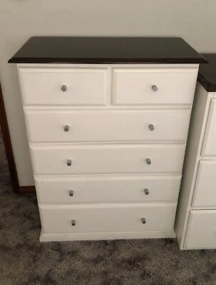 White Painted Chest Of Drawers With Stained Top Dressers