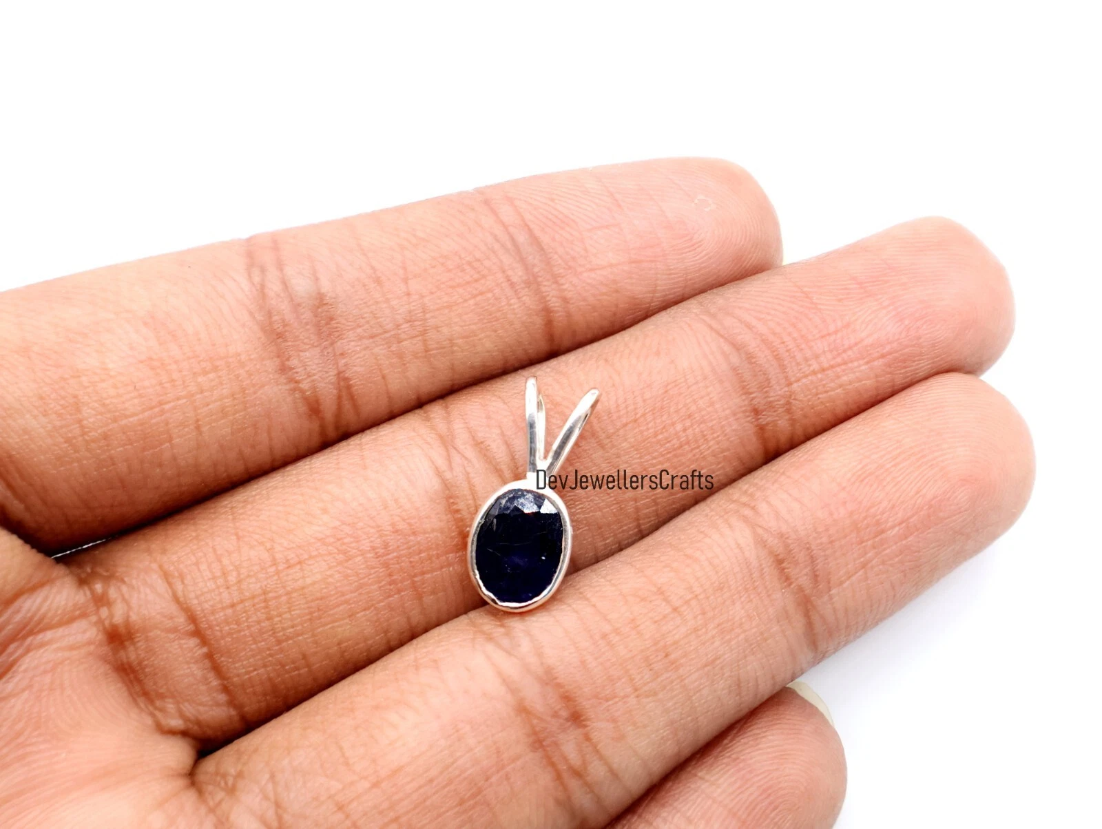 VETEMENTS Ciondolo simulato zaffiro blu argento sterling 925 placcato pietra preziosa blu