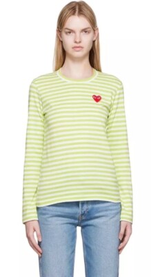 COMME DES GARÇONS PLAY Striped Long-Sleeve T-Shirt Tee Top  $140 XS