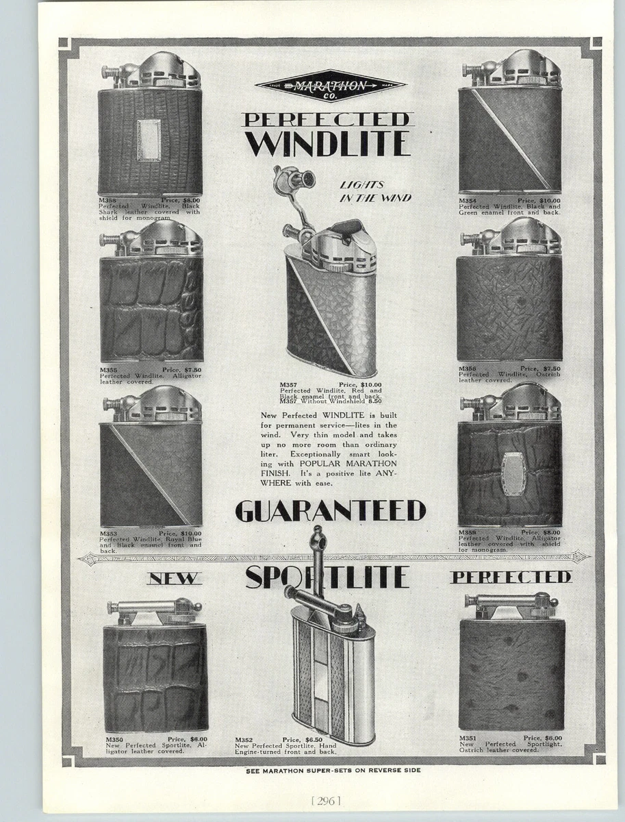 1920s PAPER AD Marathon Cigarette Lighter Perfected Windlite