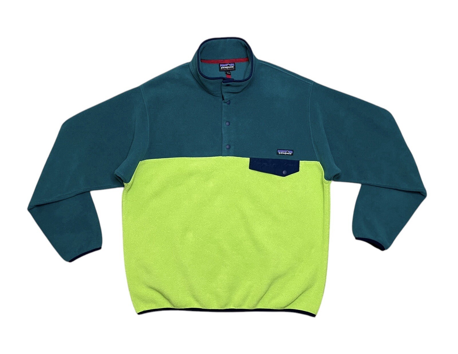 ARC'TERYX Patagonia Uomo L Synchilla Snap T Large Colorblock Pullover Giacca in Pile