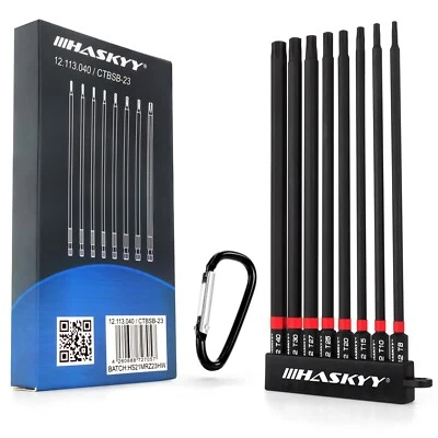 HASKYY Juego de brocas Torx 1/4" 150 mm T8 - T40 batería magnética de bits largos negro juego Torx
