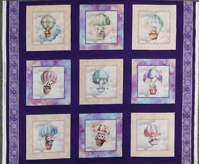 Baumwollstoff Stoffpaneel QTfabrics Tiere im Heißluftballon ca. 90 x 115 cm
