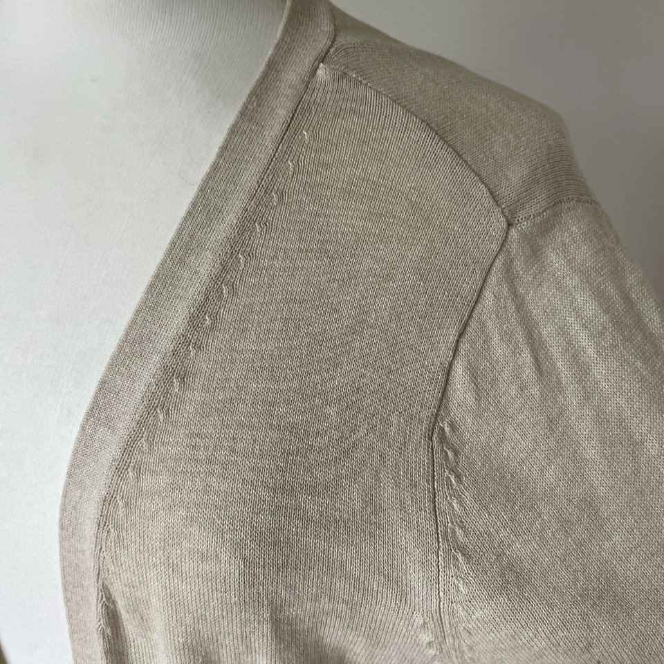 Tu Longline Cardigan Size 14 Natural Ecru Beige Viscose/Linen Blend Elegant - Image 2 of 4