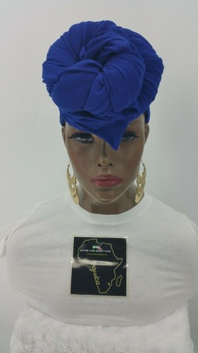 Solid Blue Knit Jesery Stretch Headwrap,Infinity Neck Wrap Scarf Stretch Turban - Picture 9 of 10