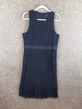 Banana Republic Lace Midi Dress Women 14 Navy Blue Sleeveless Ruffle Bottom Chic