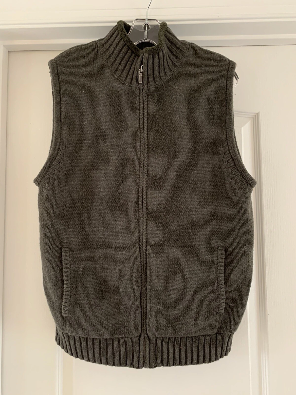 LL Bean Lambs Wool Blend Full Zip Sweater Vest Fleece Lined Mens Size M