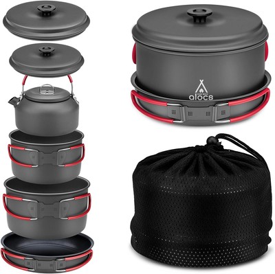 Compact Camping Pots & Pans Set, Hard Alumina for Outdoor