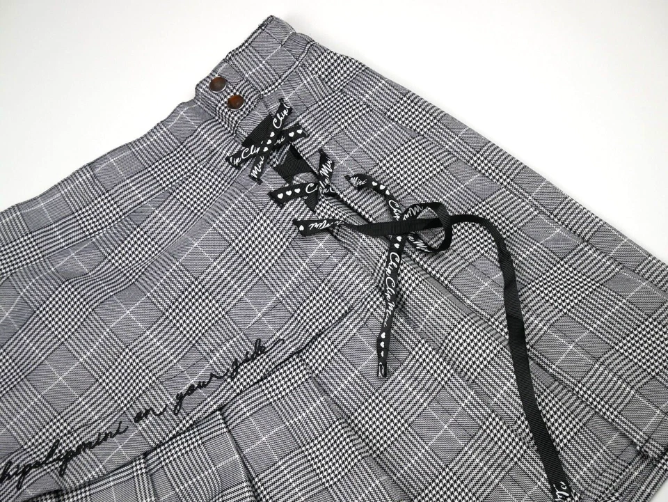 japanese black white tartan check corset bow shorts skort y2k mini skirt 8 xs - Image 2 of 4