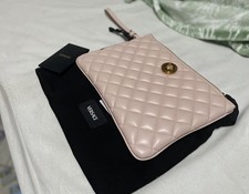 Versace La Medusa Pink Quilted Leather Gold Logo Wristlet Pouch Bag