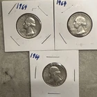 1964 Washington Silver Quarters (3 Coins) 90% Silver AU Nice Lot
